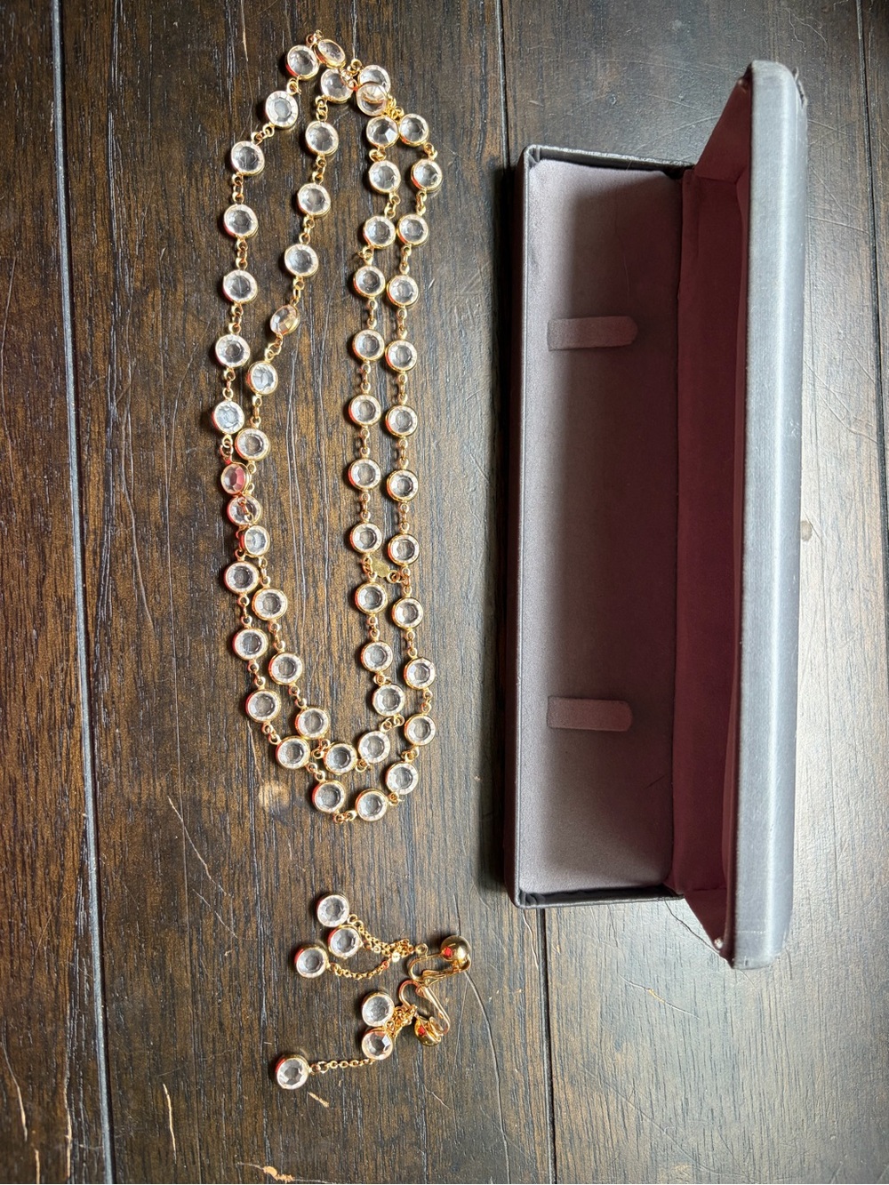 Swarovski Crystal Gold Tone Necklace & Clip Earrings Set